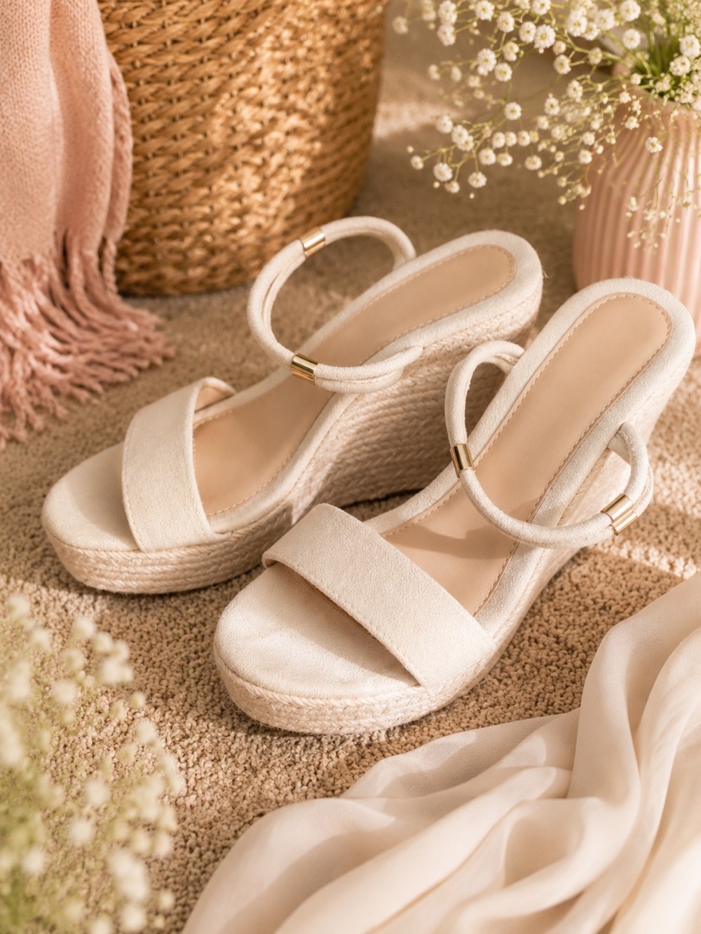 Women's Cream Espadrille Wedge Sandals - Classic Summer Style